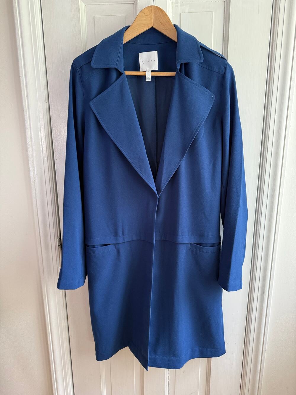Leith Royal Blue Open Front Trench Coat - Lightweight Duster - Size Small - EUC